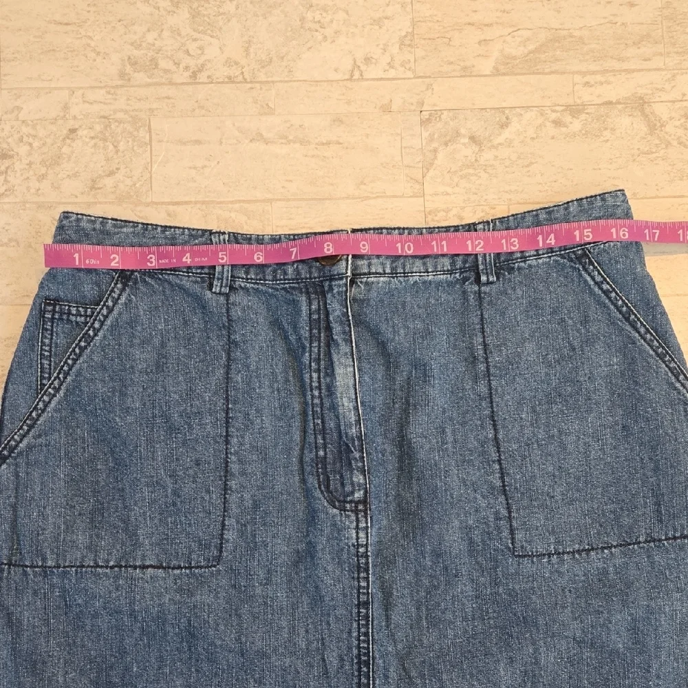 L.L. Bean Linen Blend Blue Denim Skirt Casual Women's Skirt Size 12 20% Linen - Picture 3 of 6